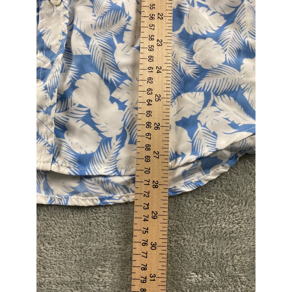International Report Mens Small Blue White Palm Leaf Tropical Button Down Shirt - Picture 6 of 8